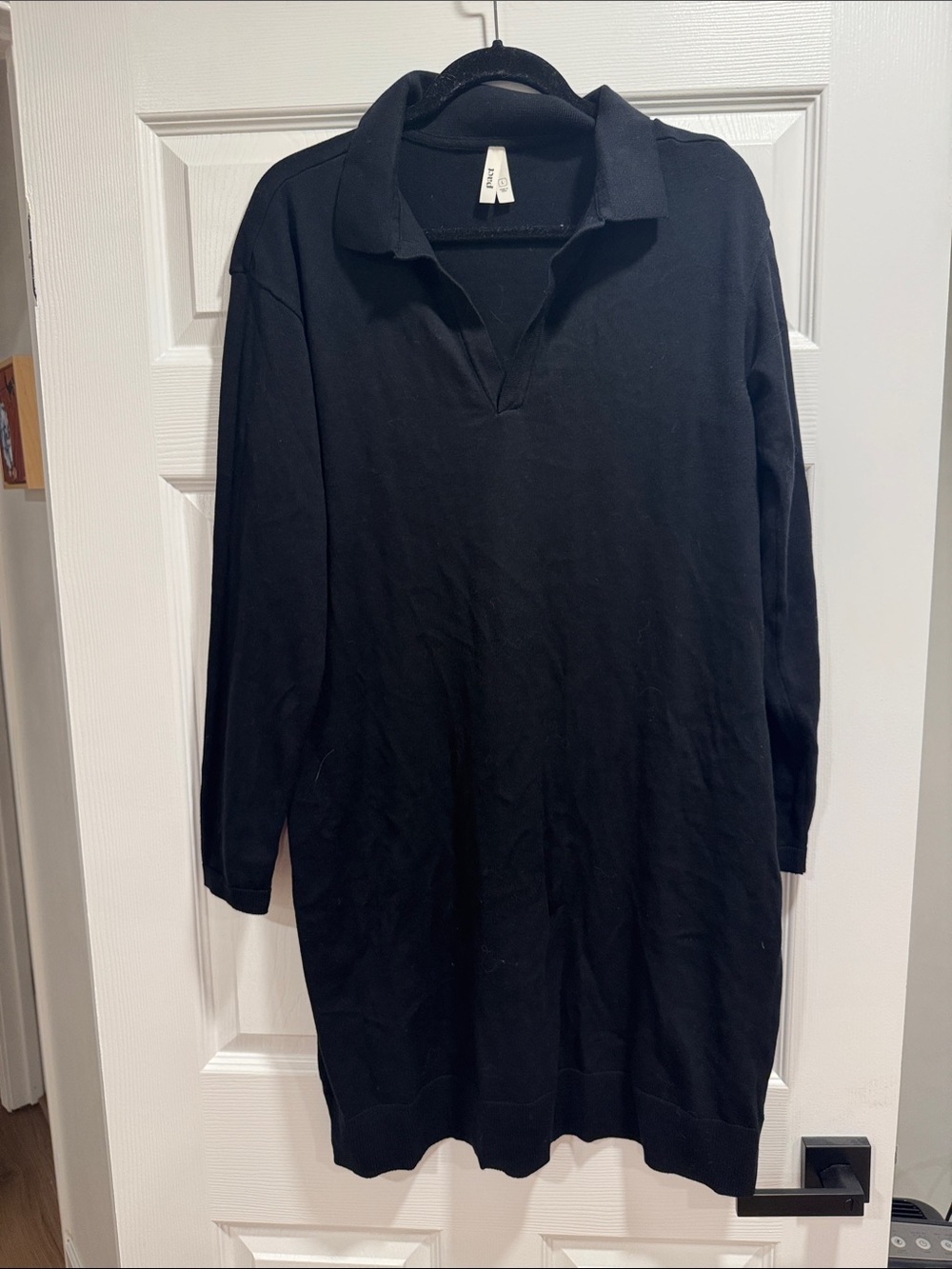 Women’s Black Collared Long-Sleeve Sweater Dress